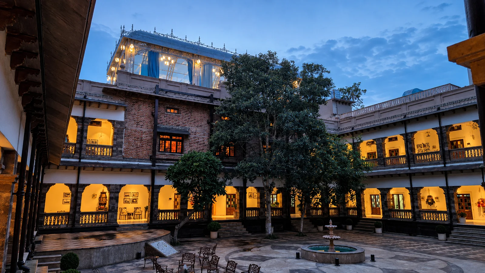 Heritage courtyard in blue hour