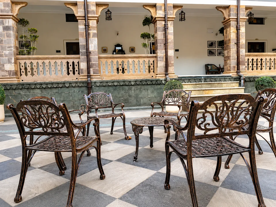Classic open-air courtyard seating