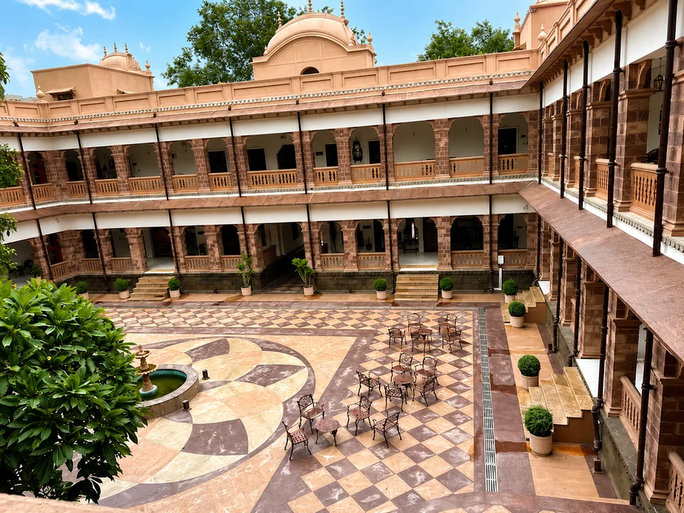 Wide view across the heritage courtyard
