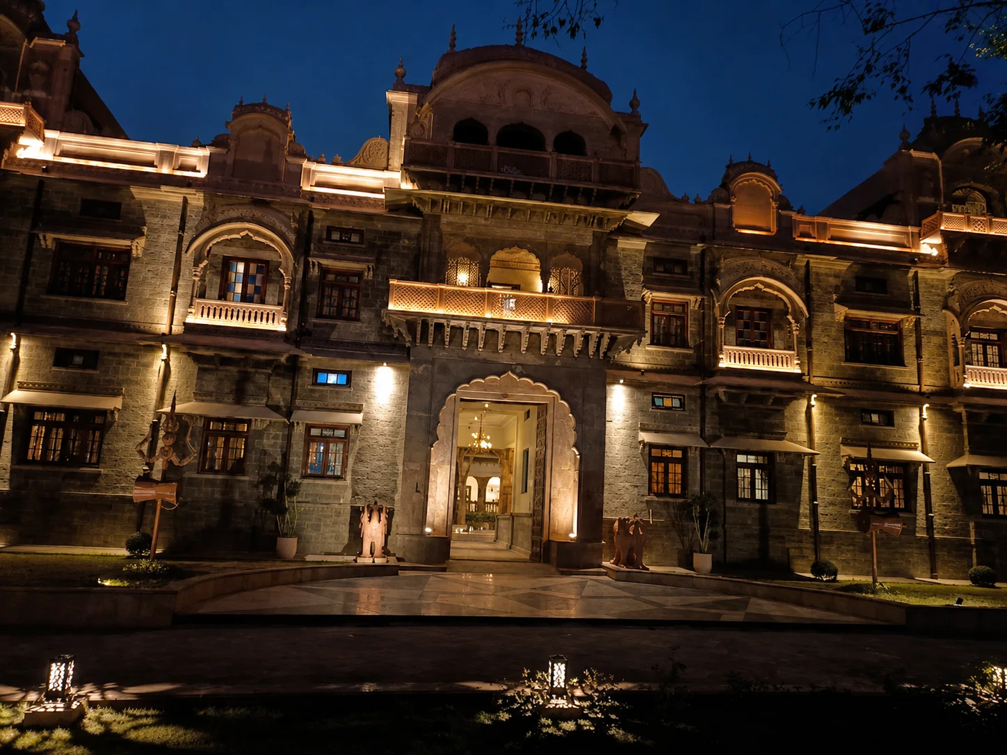 Heritage property illuminated at night