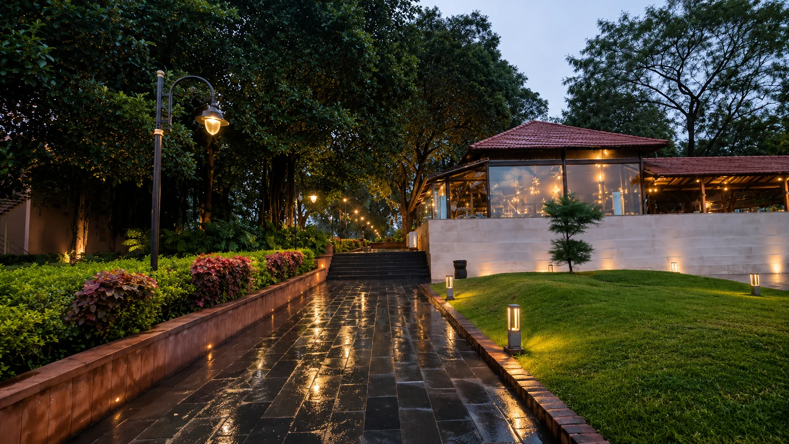 Green landscaped lawn area